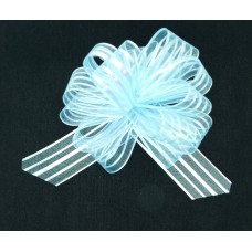 2" Wide Pull Bow Ribbon With 14 Loops - Blue Iridescent Solid and Sheer Striped Pull Bow  (Lot of 1 Pack) SALE ITEM
